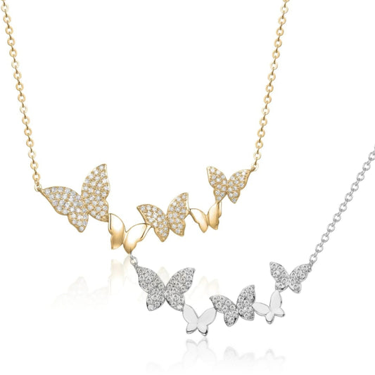 Sterling Silver 5 Butterfly Micropave Necklace