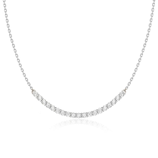 Sterling Silver Curved Tennis CZ Bar Necklace