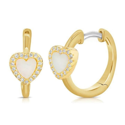 Gold Plated Surgical Steel Mother of Pearl Heart or Flower on Huggie Earring