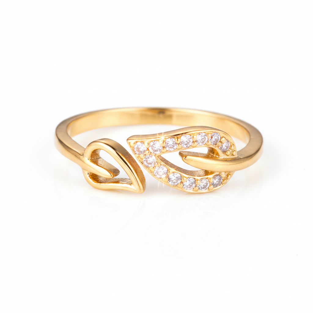 Gold Plated Sterling Silver Double Twisted Teardrop Elegant Open Ring