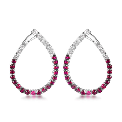 Sterling Silver Clear and Sapphire or Ruby CZ Front Back Teardrop Earrings