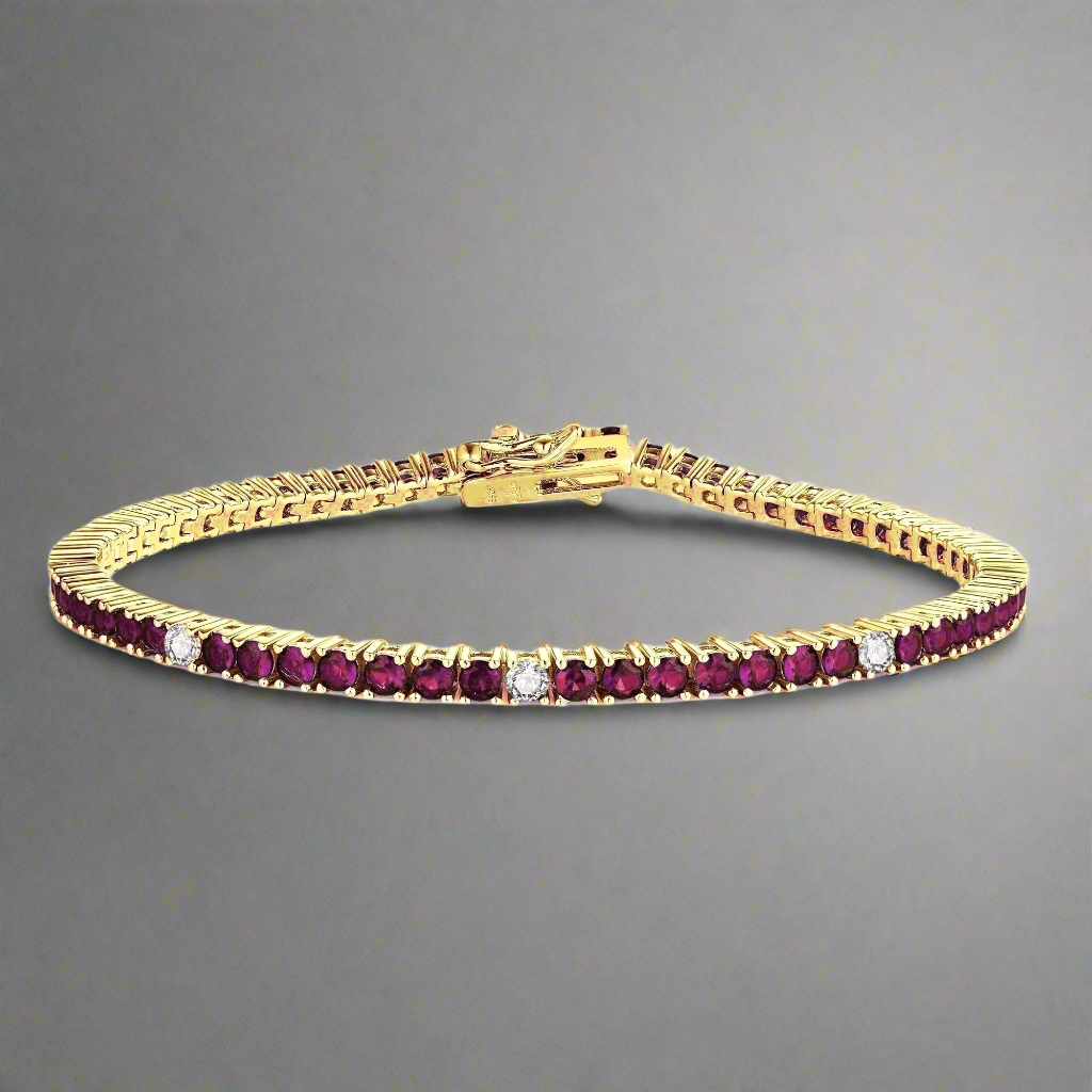 Gold Plated Sterling Silver Ruby, Emerald, Sapphire, or Black Colored CZ Stone Bracelet