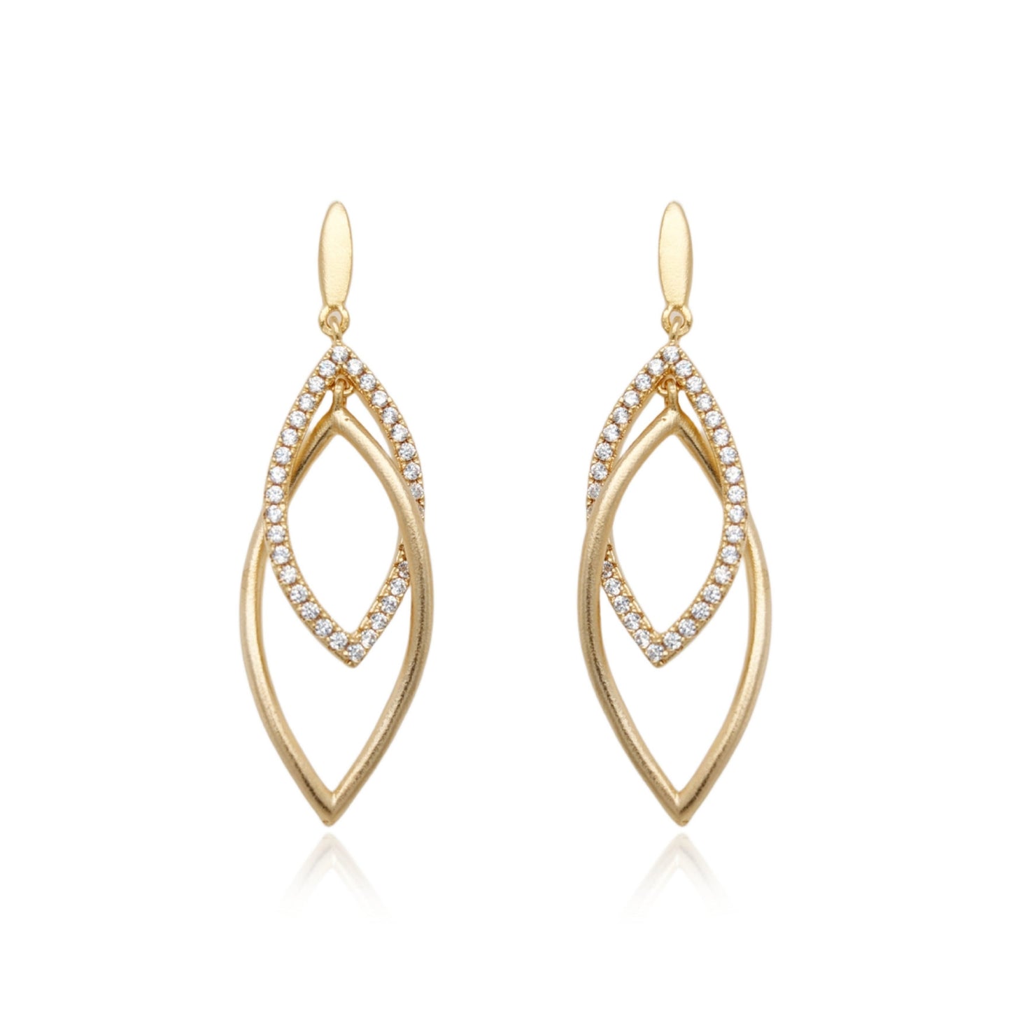 Gold Plated Sterling Silver Interlocking Teardrop With CZ Earring