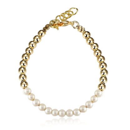Gold Plated Sterling Silver 4mm Beads and Shell Pearls Bracelet