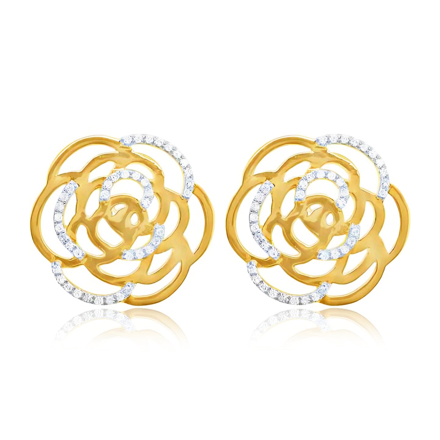 Gold-Plated Sterling Silver CZ Flower Stud Earring