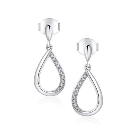 Sterling Silver Micropave Small Half CZ Teardrop Earring