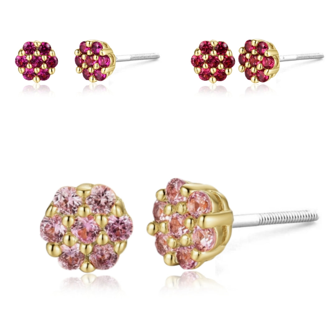 Surgical Steel Small 5mm Colored CZ Flower Stud Earrings