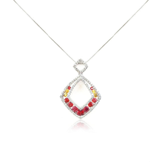 White Gold Pendant Necklace With Colored Sapphires and Diamonds