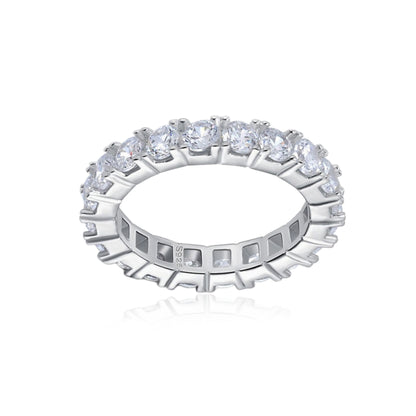 Rhodium Plated Sterling Silver 3mm CZ Eternity Band Ring in Basket Setting