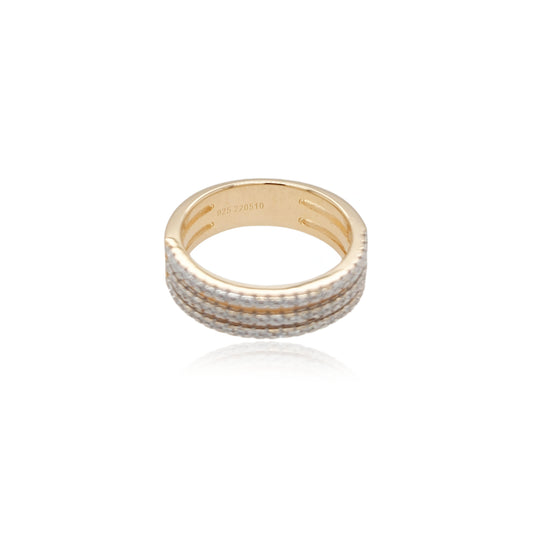 Gold Plated Sterling Silver Triple Bar Micropave CZ Ring