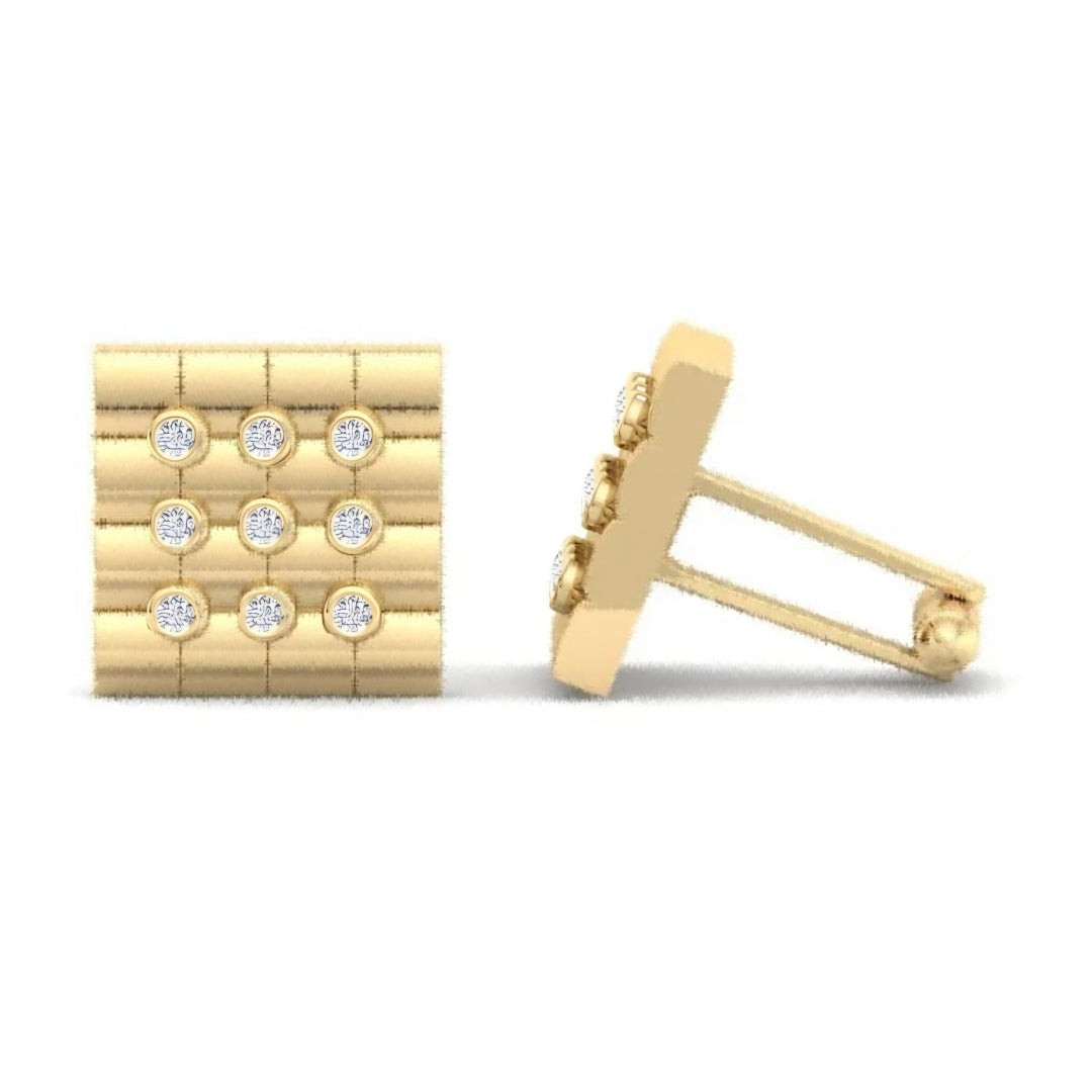 Sterling Silver Brushed Gold Plated Square With CZ Cufflinks