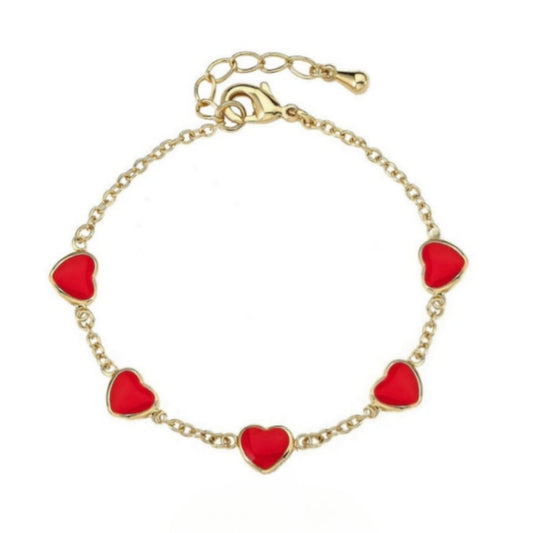 Gold Plated Sterling Silver Red Or Pink Enamel Heart Station Bracelet