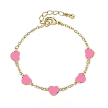 Gold Plated Sterling Silver Red Or Pink Enamel Heart Station Bracelet