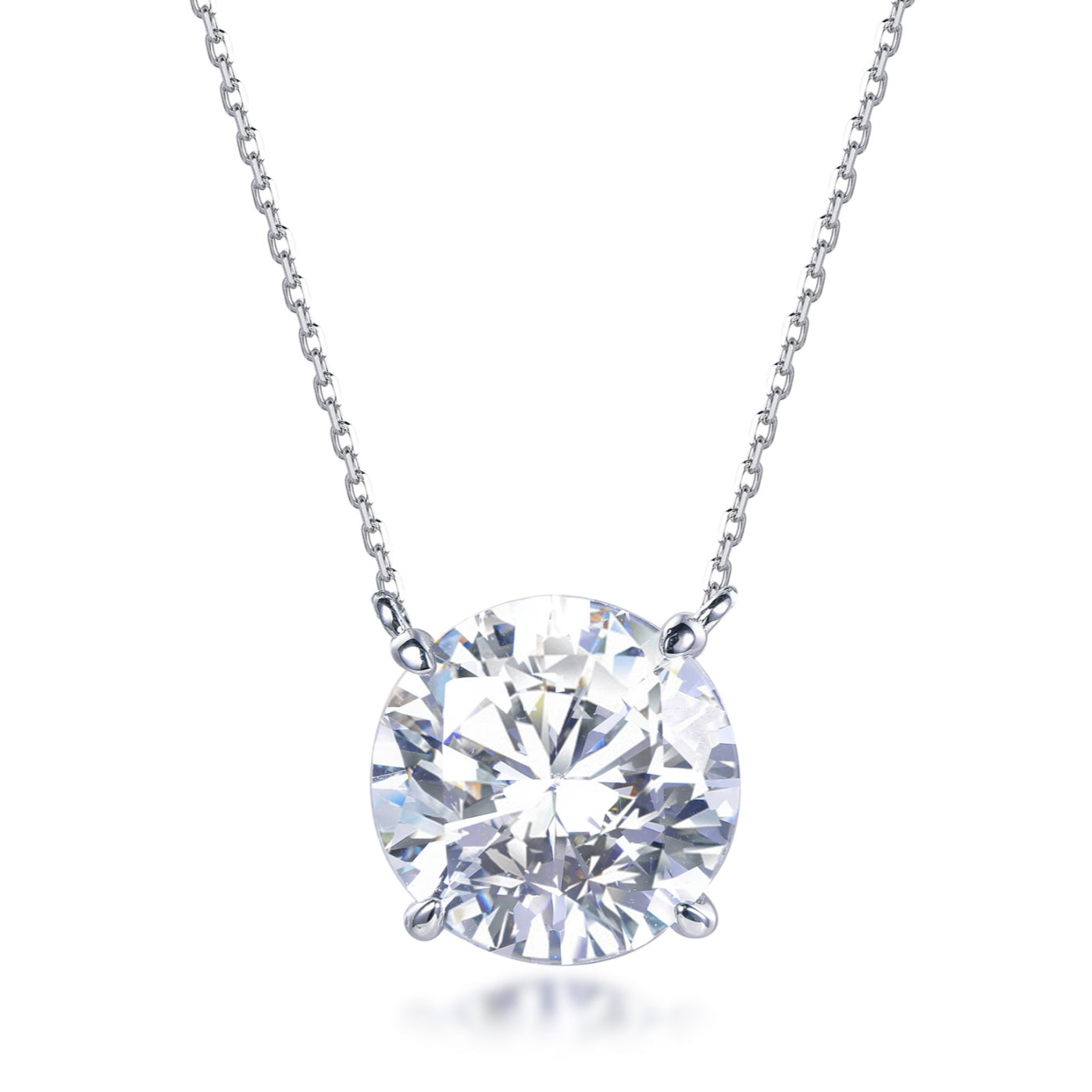 Rhodium Plated Sterling Silver CZ Solitaire Necklace