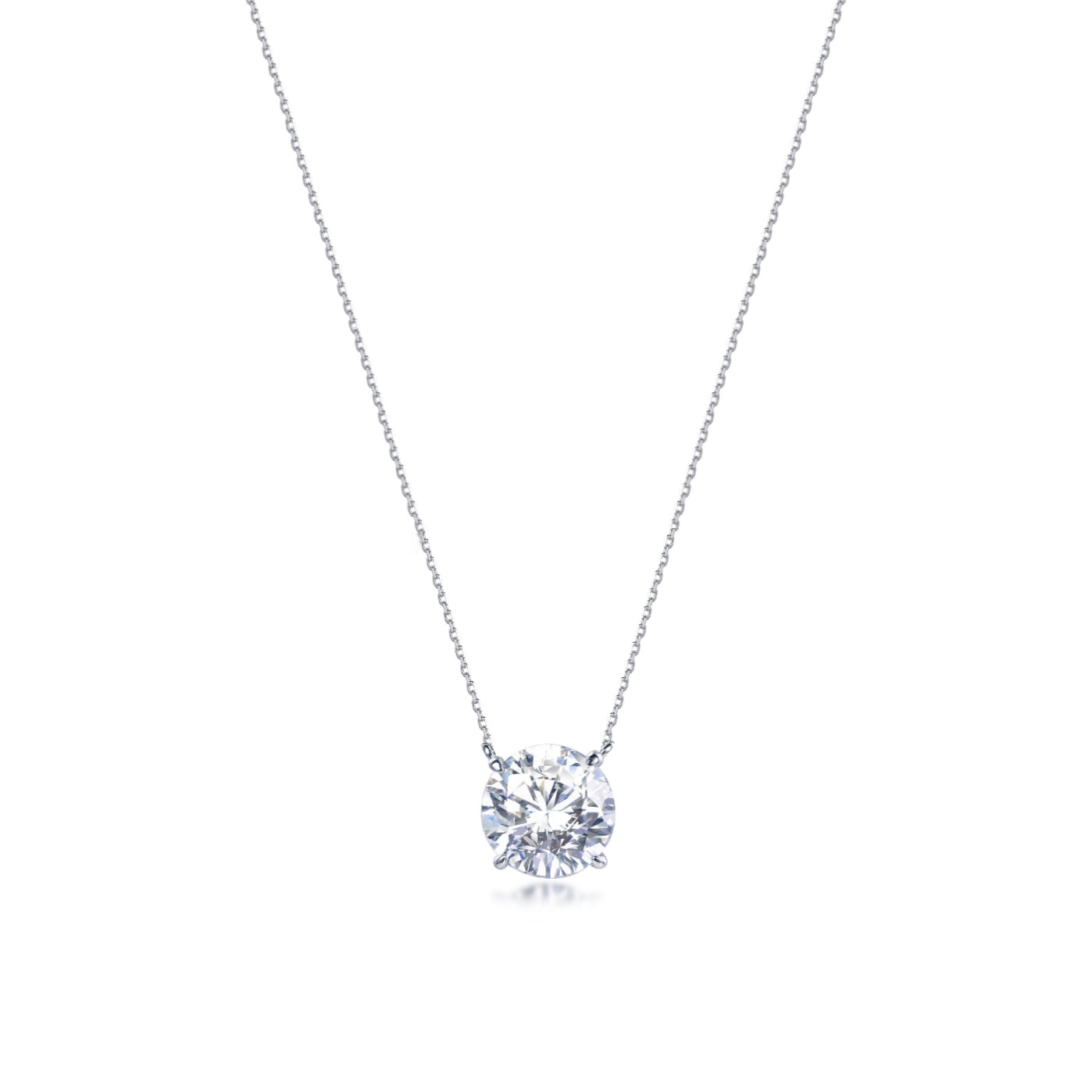 Rhodium Plated Sterling Silver CZ Solitaire Necklace
