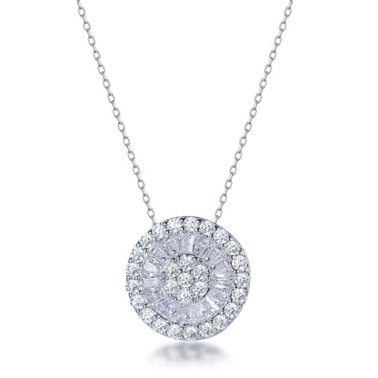 Sterling Silver Round and Baguette CZ Circle Necklace