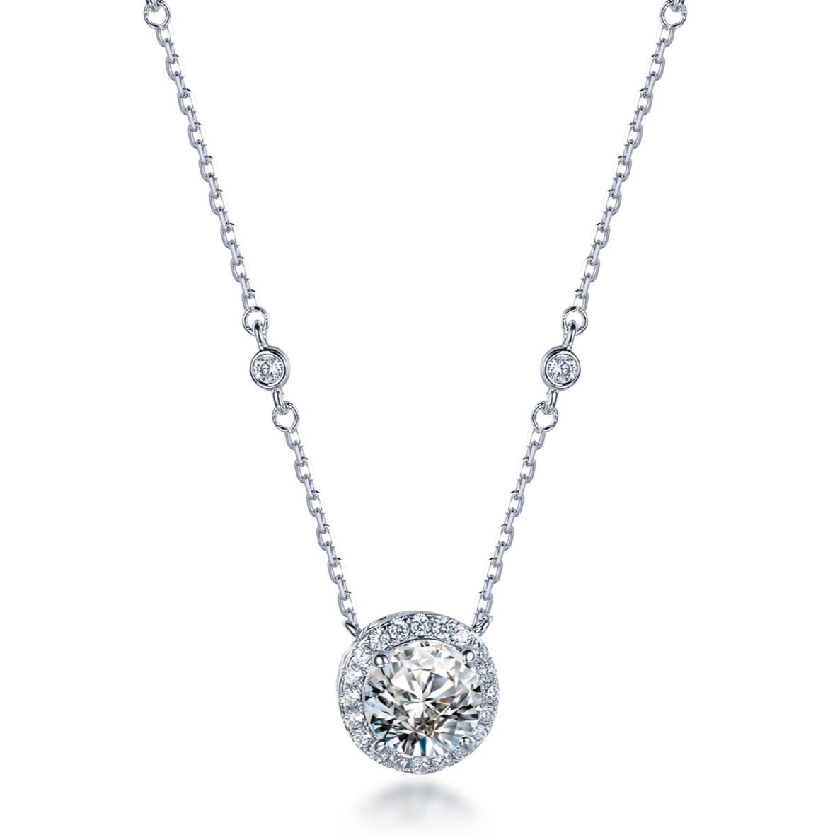 Sterling Silver 7mm CZ Halo Solitaire Necklace