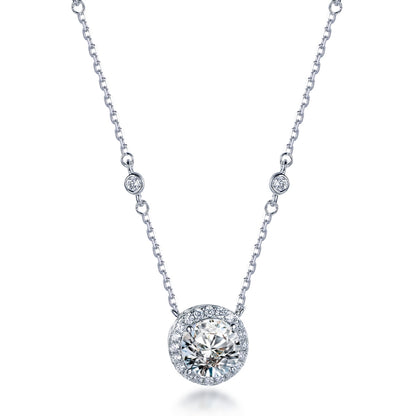 Sterling Silver 7mm CZ Halo Solitaire Necklace