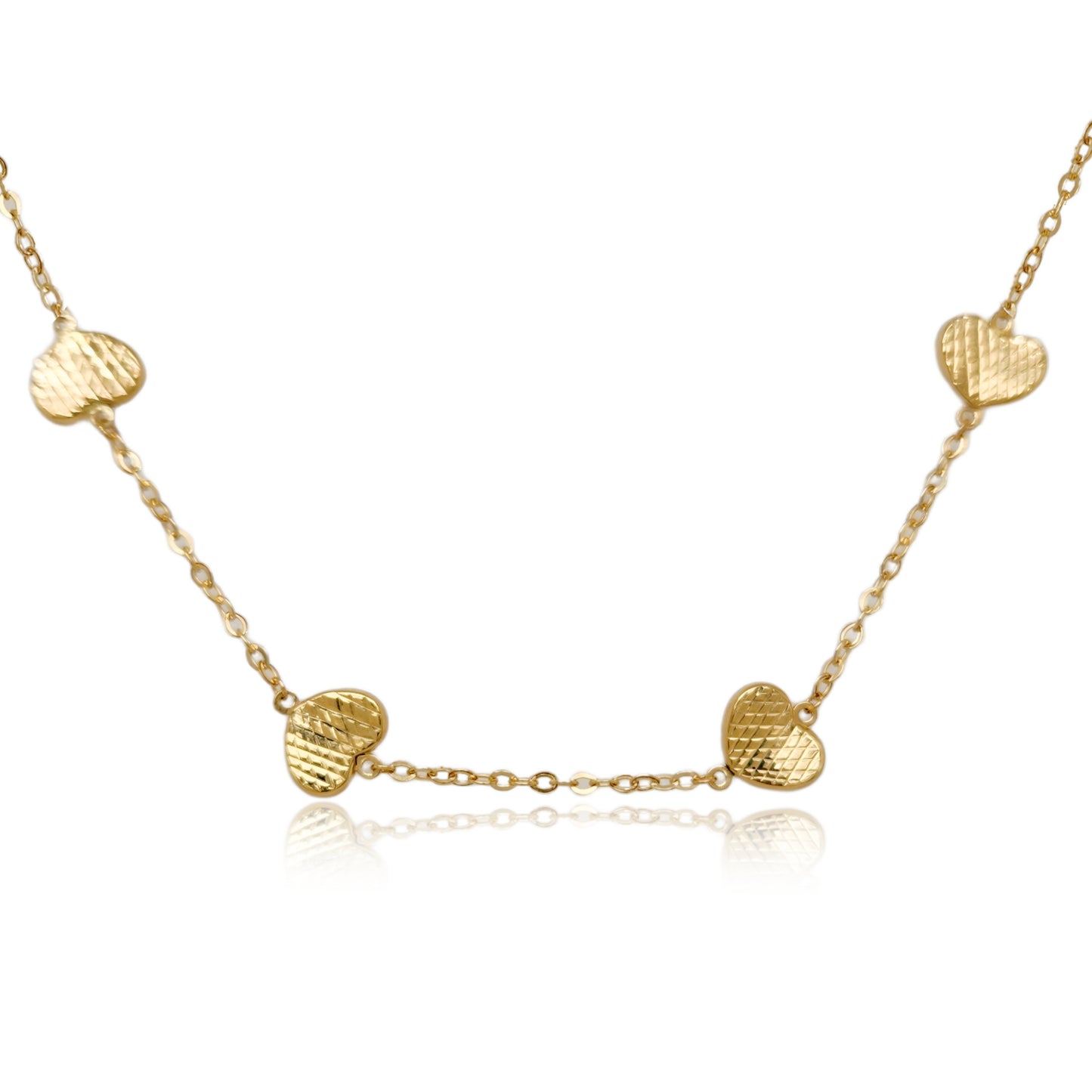 14K Gold Heart Station Necklace