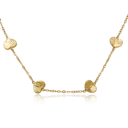 14K Gold Heart Station Necklace