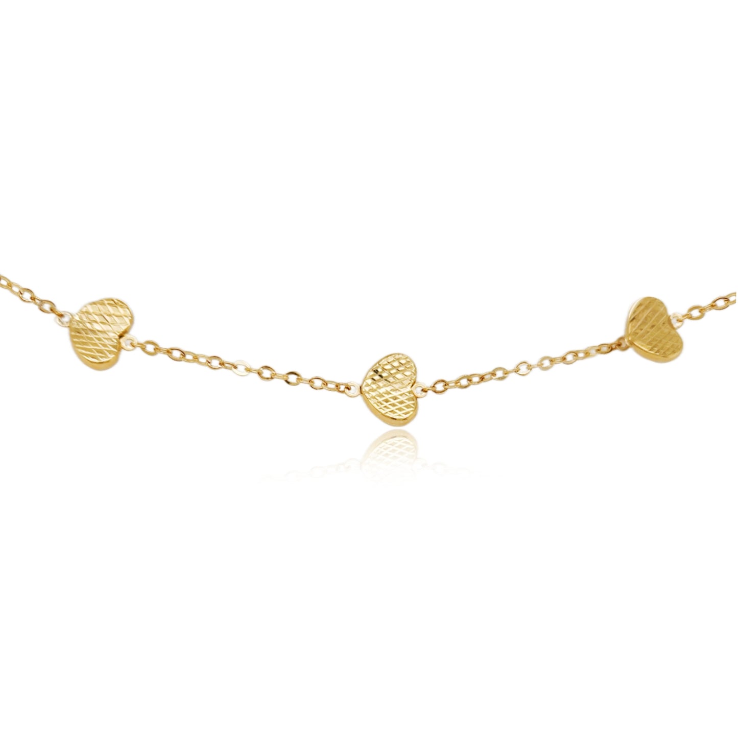 14K Gold Heart Station Necklace