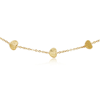 14K Gold Heart Station Necklace