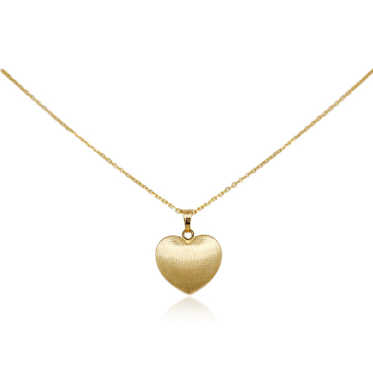 14k Gold Small Brushed Heart Pendant Necklace