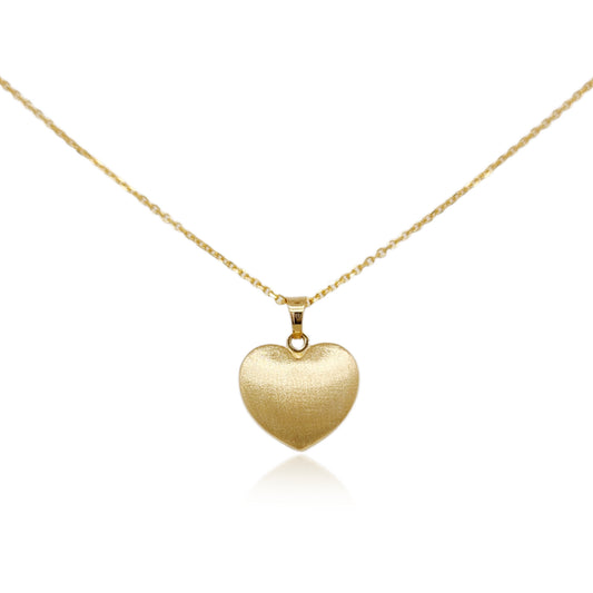 14k Gold Brushed Heart Pendant Necklace