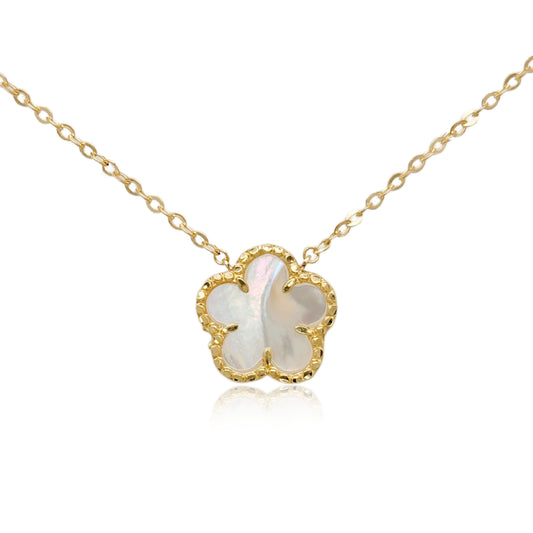 14K Gold Mother of Pearl Flower Necklace