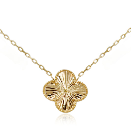 14K Gold Sunburst Clover Necklace