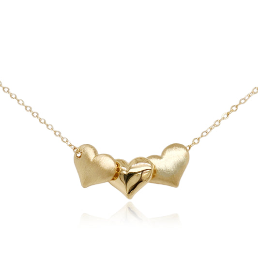 14K Gold Three Heart Necklace