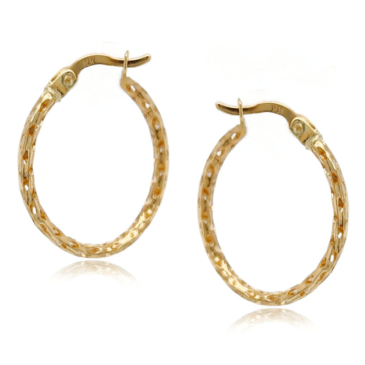 14k Gold Diamond Cut Oval Hoop Earrings
