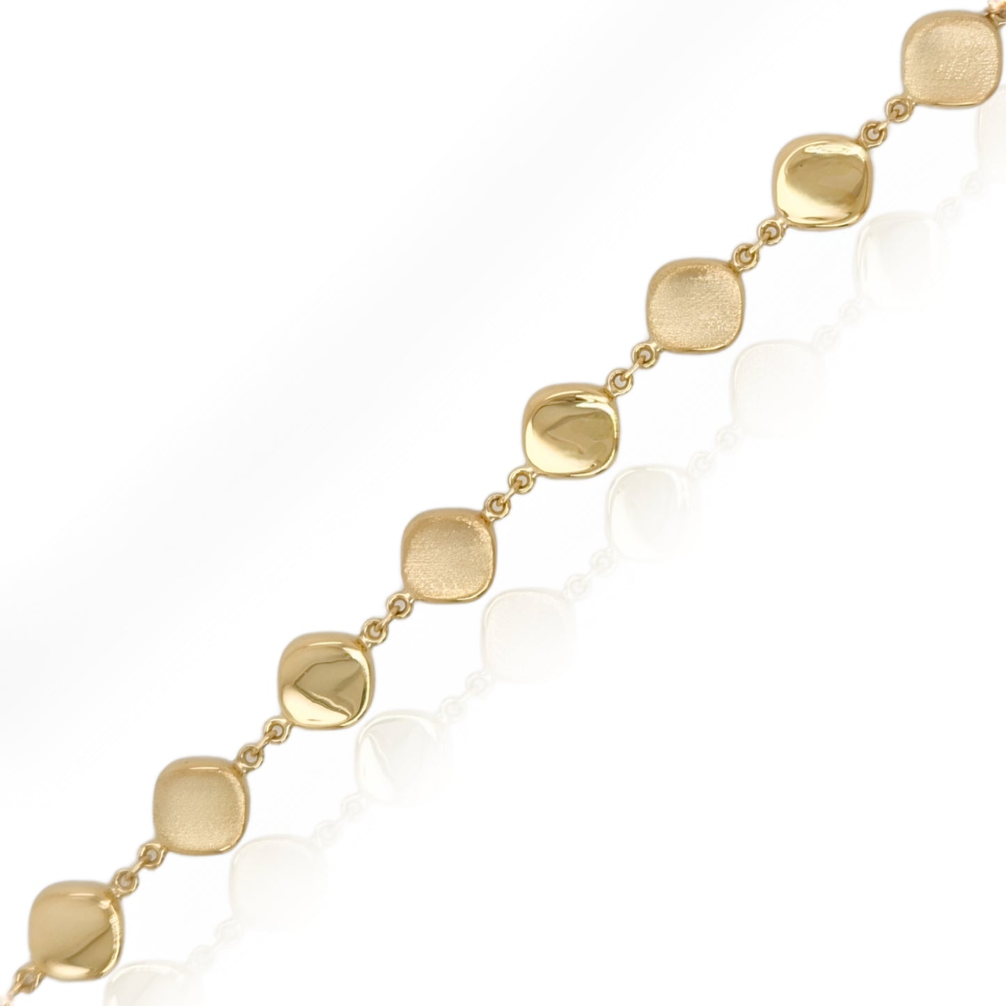 14k Alternating Brushed and Shiny Gold Diamond Shapes Bracelet