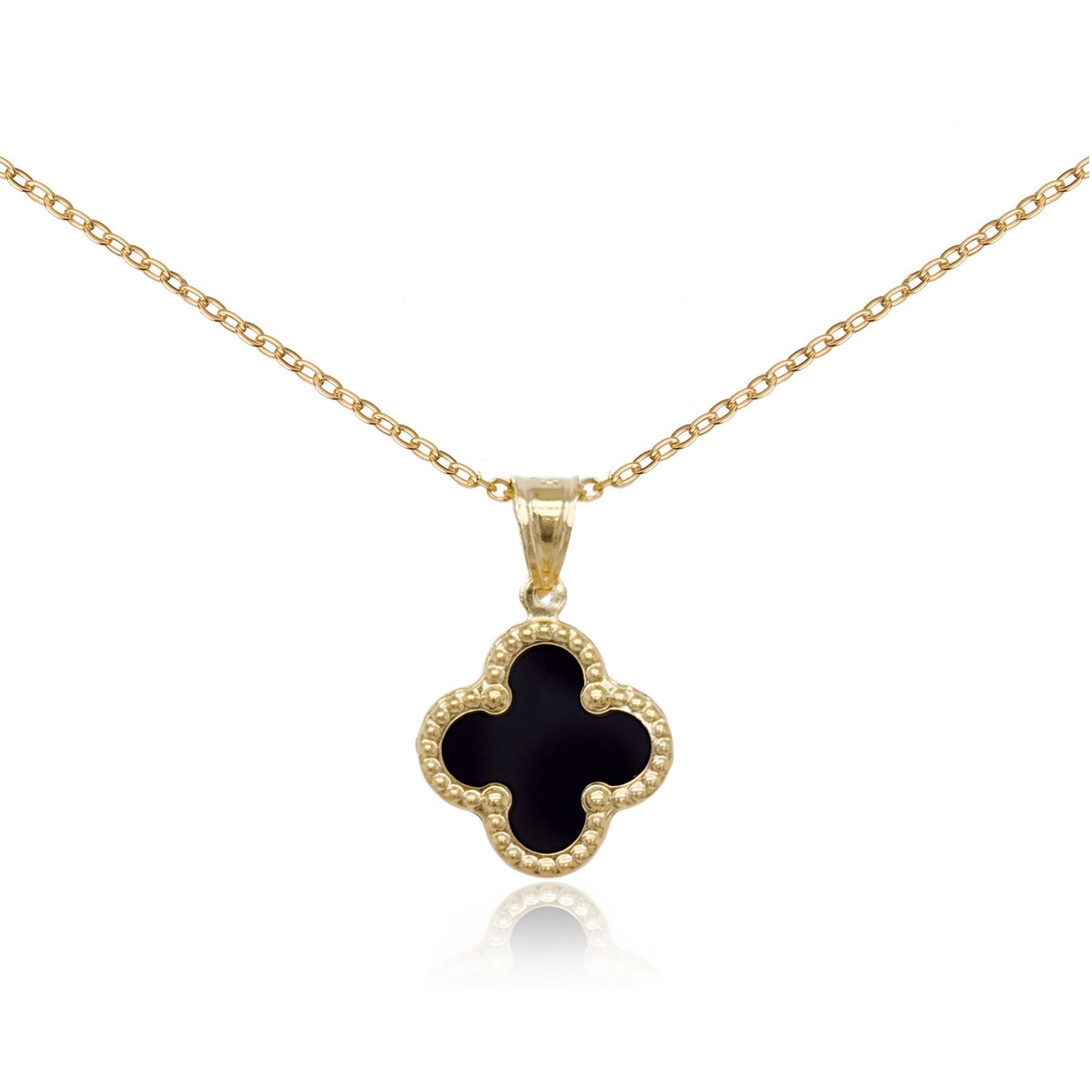 14k Gold Beaded Border Clover Pendant Necklace