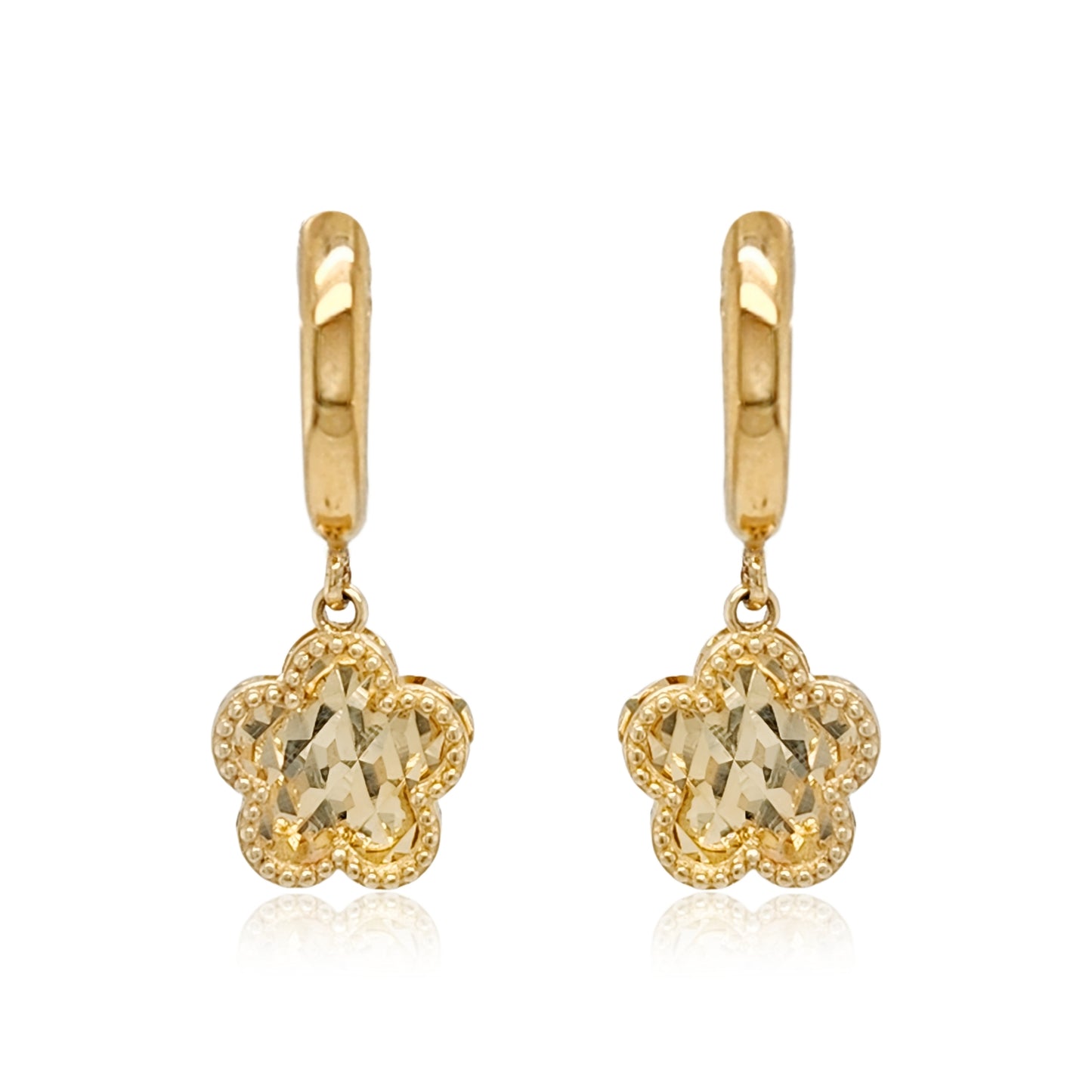 14k Gold Diamond Cut Flower Hoop Earring