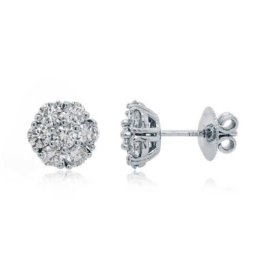 14K 7 Lab Grown Diamond Flower Cluster Earrings