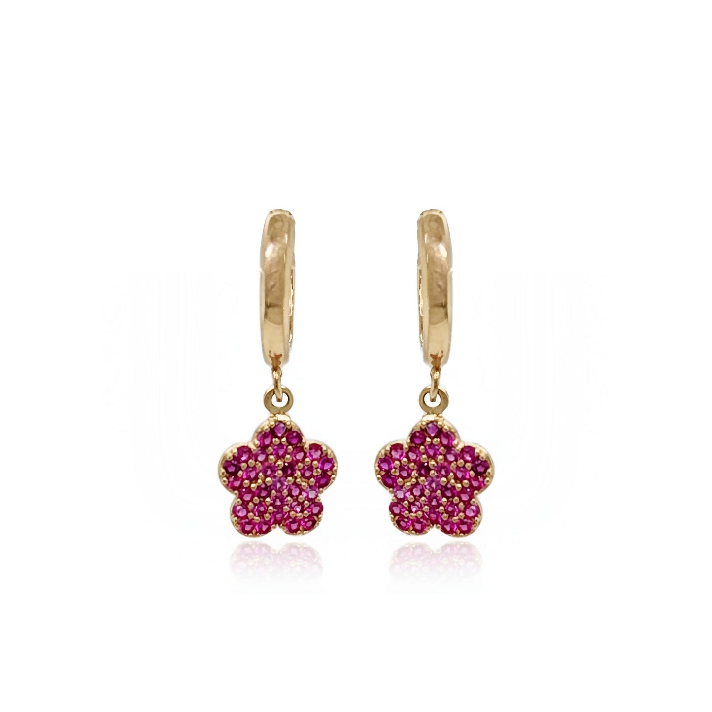 14k Gold Fuchsia CZ Flower Children's Earring