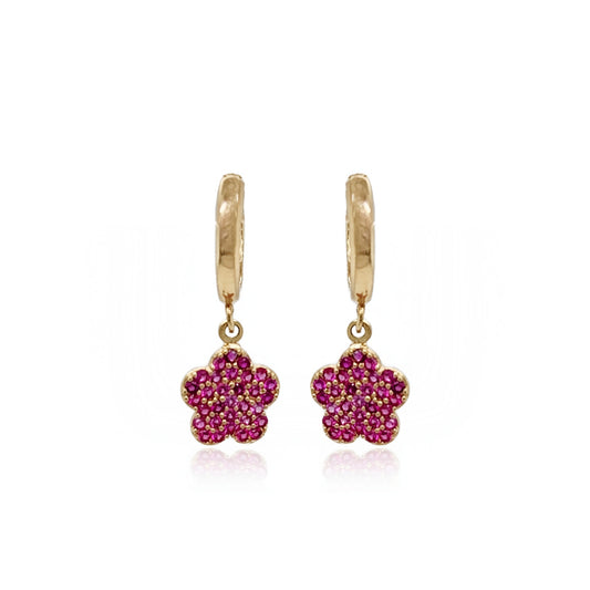 14k Gold Fuchsia CZ Flower Children's Earring