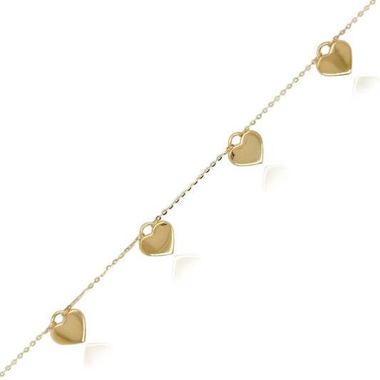 14k Gold Hanging Hearts Bracelet