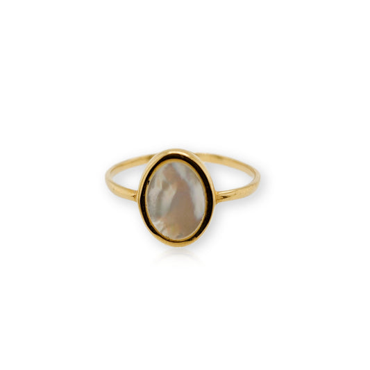14k Gold Small Oval Mother of Pearl Ring