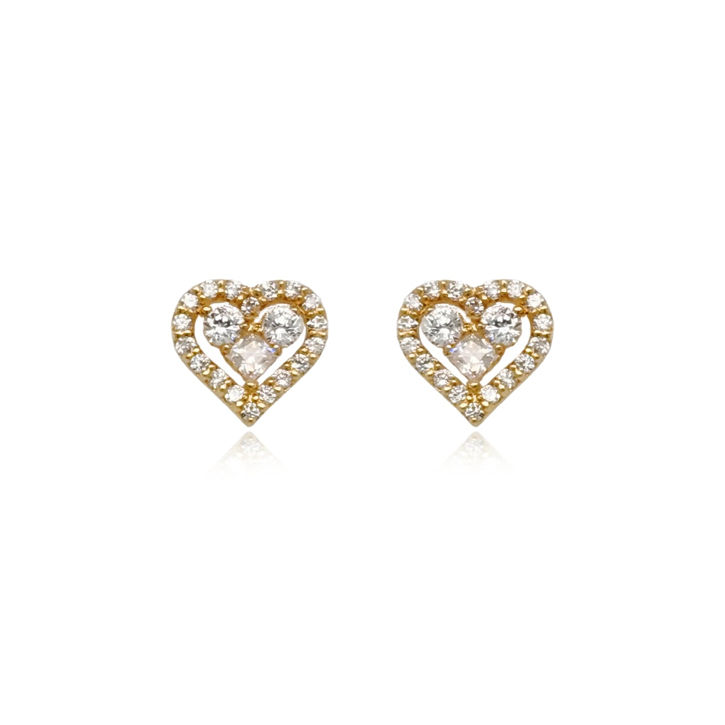 14k Gold Micropave CZ Heart Stud Earrings