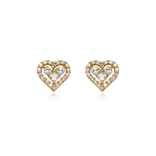 14k Gold Micropave CZ Heart Stud Earrings