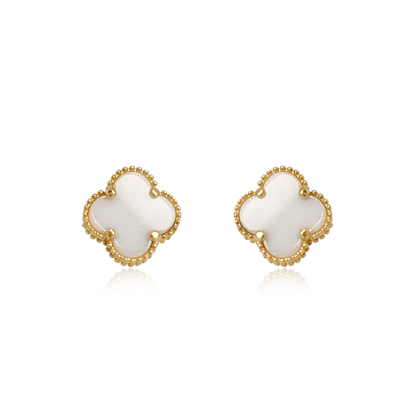 14k Gold Mother of Pearl Clover Stud Earrings