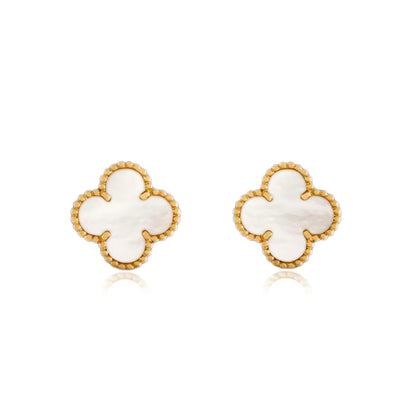 14k Gold Mother of Pearl Clover Stud Earrings