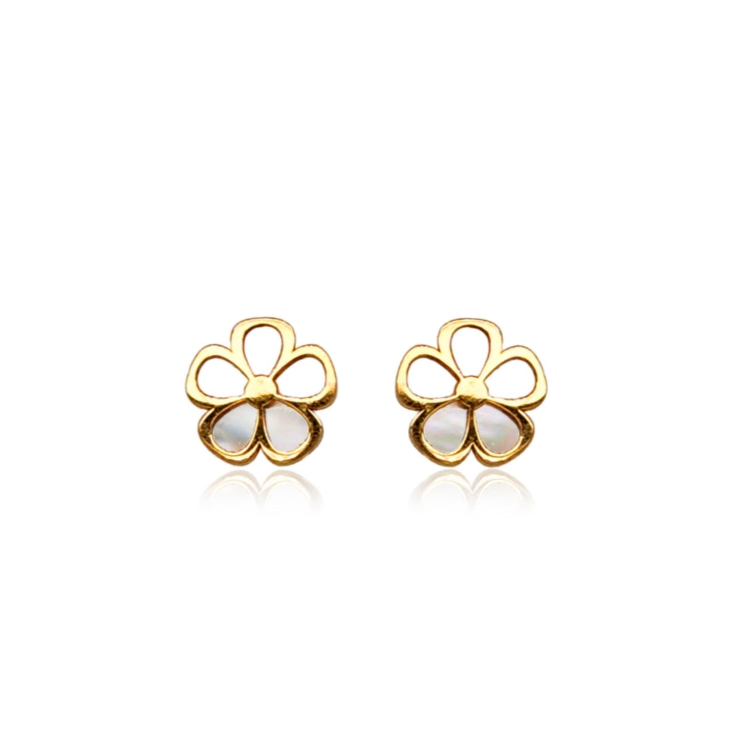 14k Gold Mother of Pearl Small Flower Stud Earrings