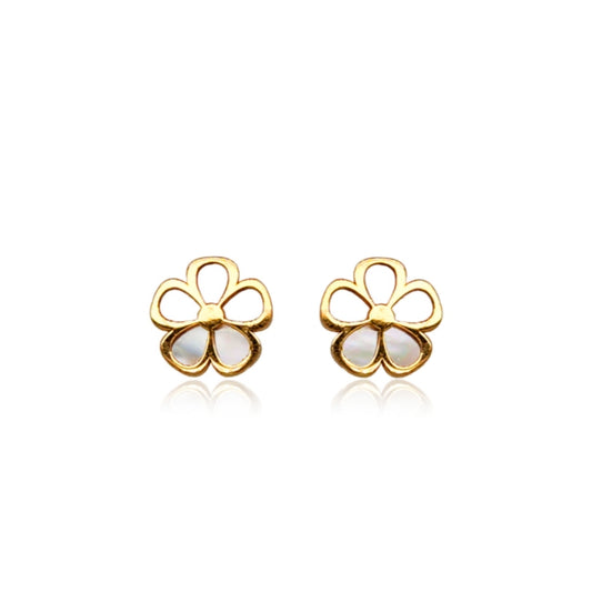 14k Gold Mother of Pearl Small Flower Stud Earrings