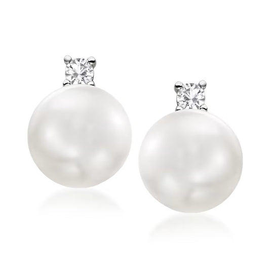 14K Freshwater Pearl and Lab Grown Diamond Stud Earrings