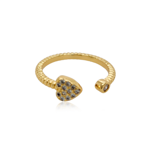 Gold Plated Adjustable Open Heart and CZ Ring