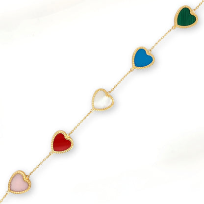 14k Gold Colored With Beaded Border Heart Bracelet