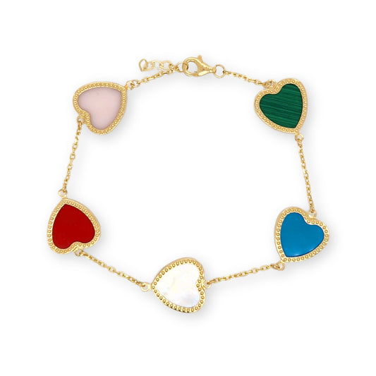 14k Gold Colored With Beaded Border Heart Bracelet